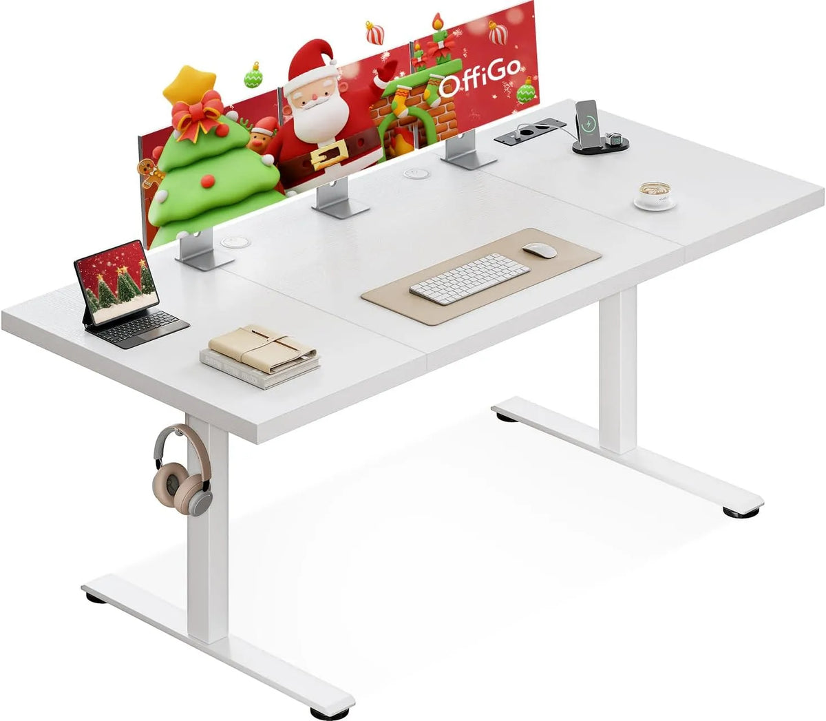 Bureau et table informatique — pour gaming, réglable, 180 × 70 cm, 35 mm, blanc, hauteur réglable
