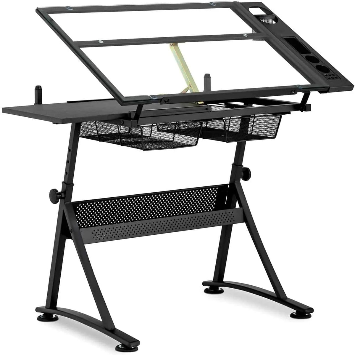 Bureau et table informatique – avec tiroirs, réglable, usage professionnel, 2 Tiroirs, 120 × 60 cm, 90 cm, inclinable