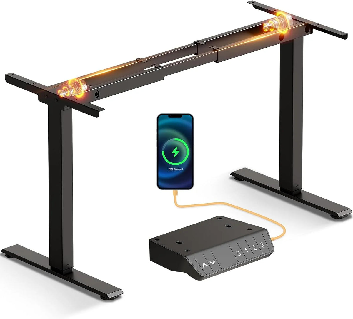 Bureau et table informatique — USB-C, avec port USB, 100 cm, 200 cm, noir