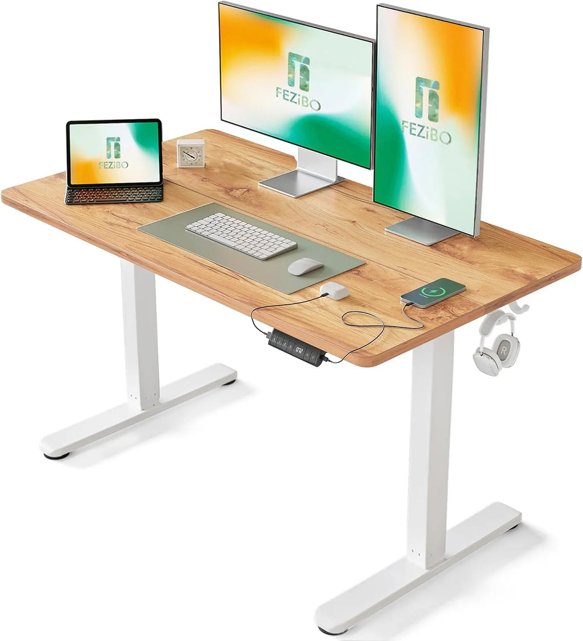 Bureau et table informatique: en acier, réglable, 120 × 60, marron, hauteur réglable