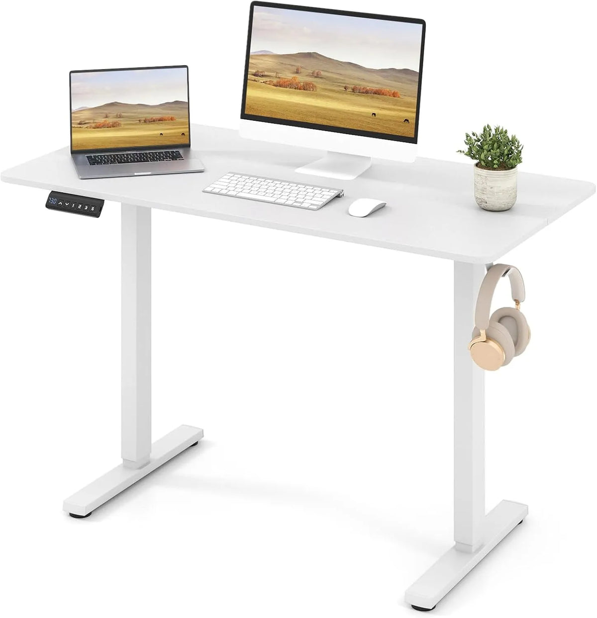 COSTWAY Bureau et table informatique: réglable, 120 × 60 cm, 3 M, blanc, hauteur réglable