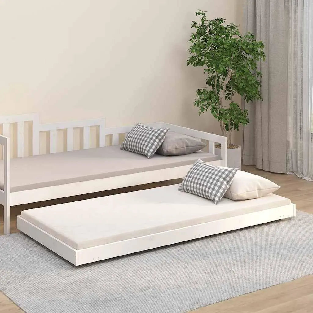 Lit simple en bois de pin blanc 90 x 190 — pour enfant, avec roulettes, 90 × 190 cm