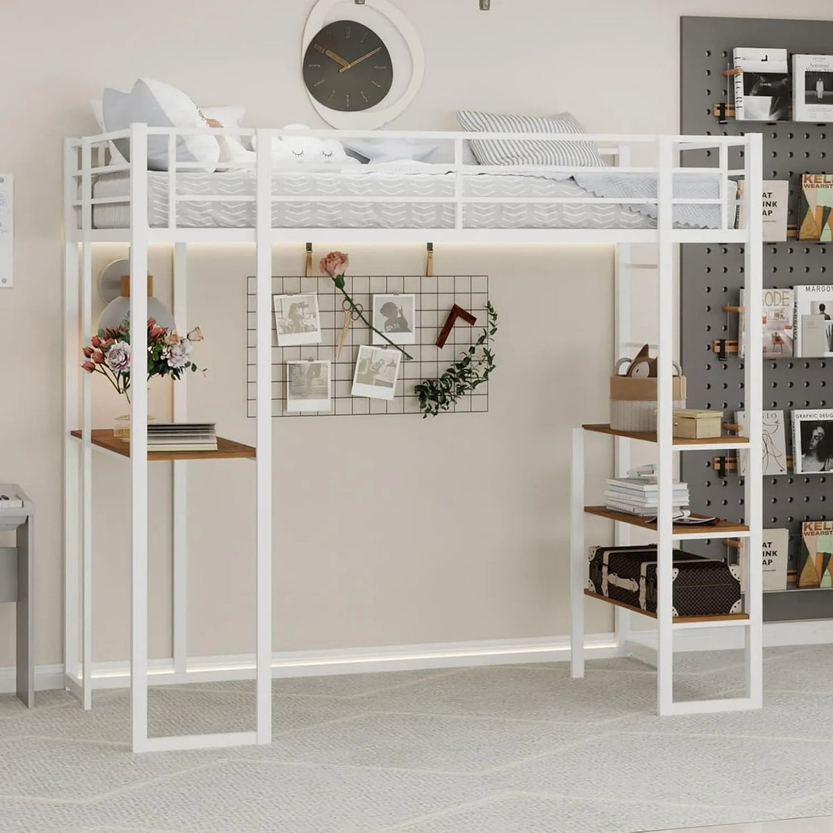 Bureau et table informatique — pour enfant, avec escalier, avec bureau, 1 Place, 3 Niveau ×, 90 × 190cm, blanc