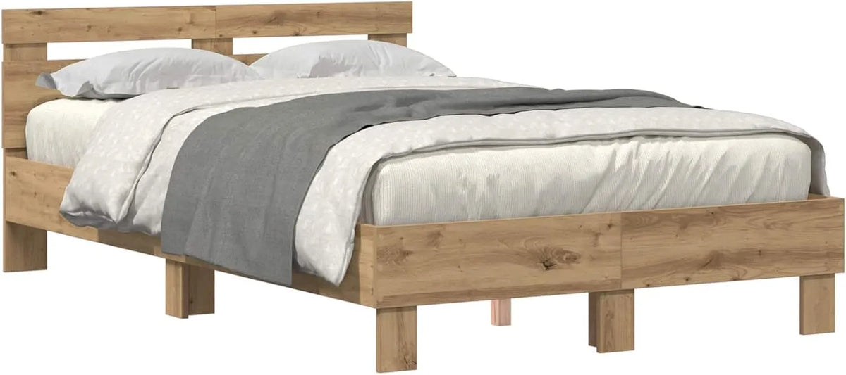 Cadre de lit et structure de lit chêne Artisanal 120 x 190 cm Bois — en bois, avec port USB, affichage LED, 120 × 190 cm