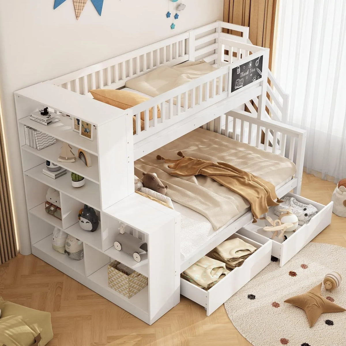 Lit superposé et lit mezzanine – pour enfant, avec rangement, avec tiroirs, avec escalier, 2 tiroirs, 140 × 200 cm, 90 × 200 cm