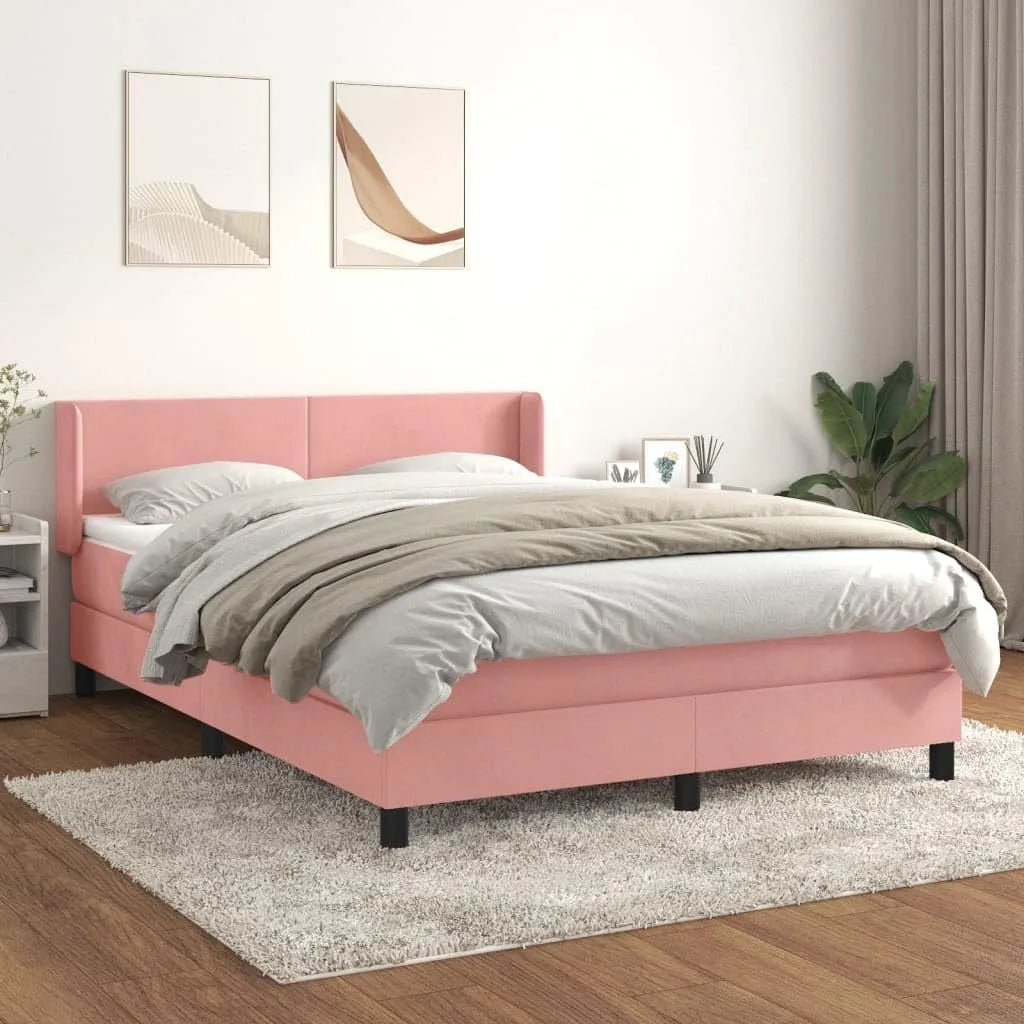 Lit rembourré et cadre de lit tapissé – réglable, 140 × 200 cm, rose, hauteur réglable, revêtement en velours