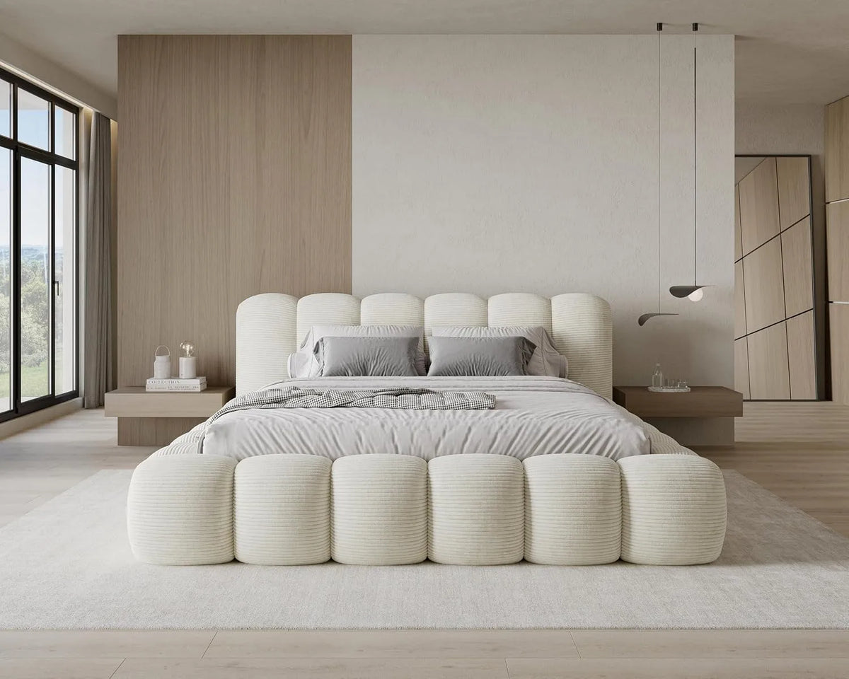 Chilly. Design Lit Stone 200 x 200 — en velours côtelé, revêtement en tissu, 200 × 200, beige