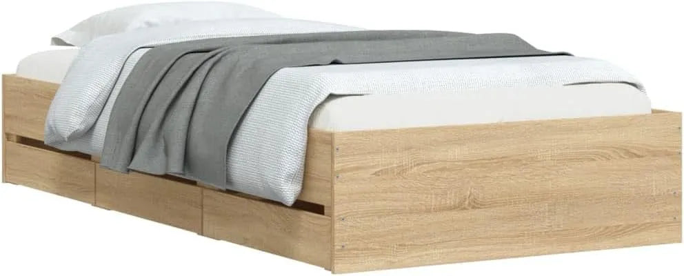 Cadre de lit et structure de lit et Tiroirs — en bois, avec tiroirs, 90 × 200cm