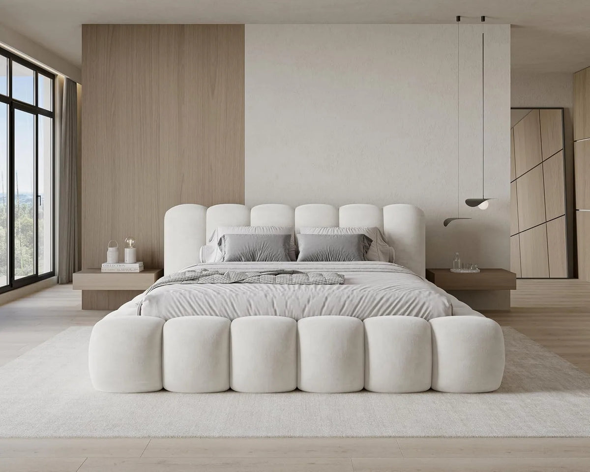 Chilly. Design Lit Stone 160 x 200 – revêtement en tissu, 160 × 200, beige, revêtement en velours