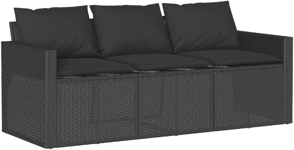 Canapé de jardin et sofa lounge extérieur — avec coussins, 3 places, noir