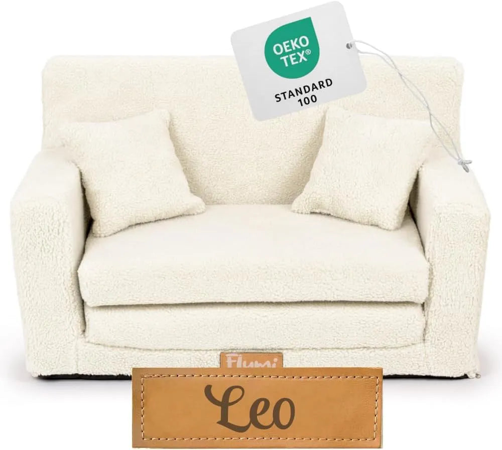 Canapé: pour enfant, rembourrage en mousse, convertible, revêtement bouclé, beige