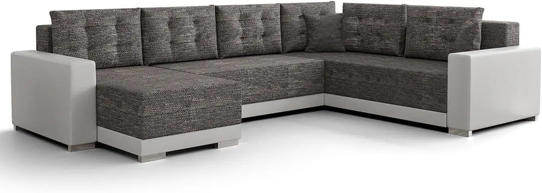 Canapé d'angle et canapé panoramique: réversible, revêtement en tissu, convertible, 7 Places, gris