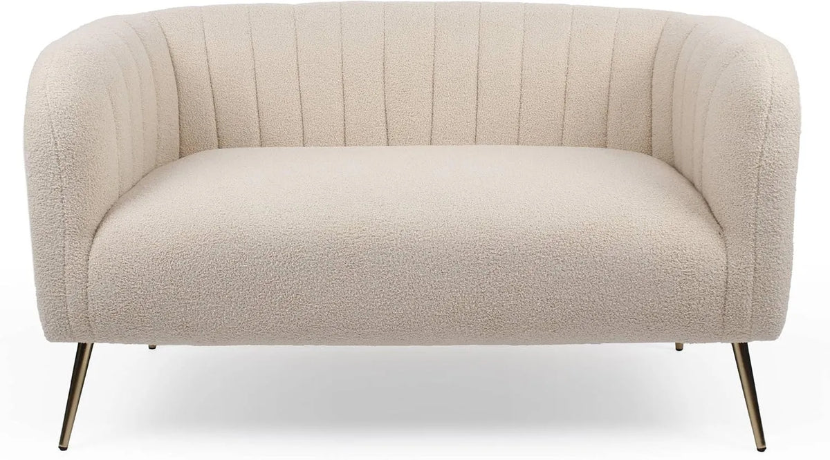 Canapé: en métal, revêtement en tissu, revêtement bouclé, 2 Places, beige