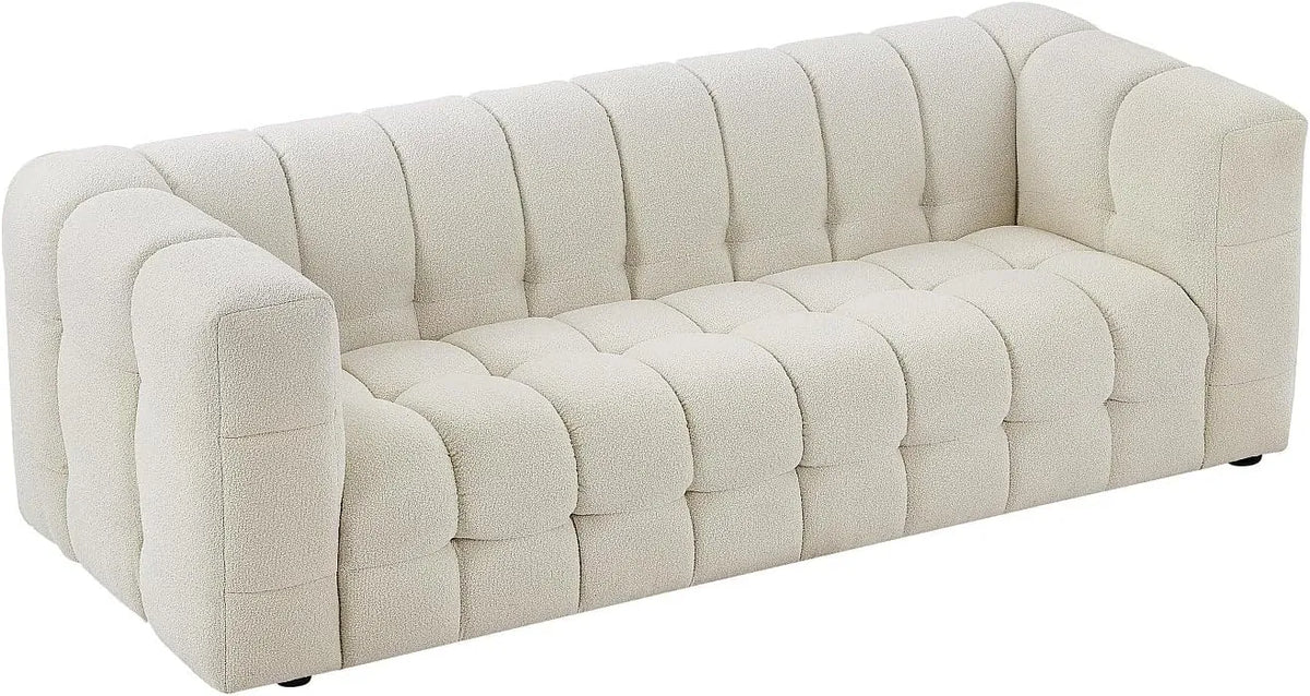 Canapé: MORABITO, revêtement en tissu, revêtement bouclé, 3 Places, blanc
