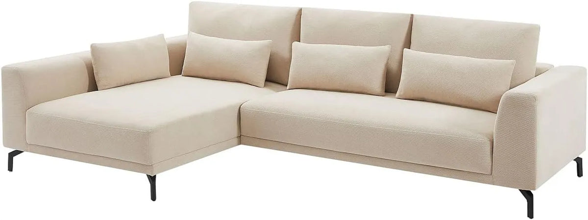 Canapé d'angle et canapé panoramique – TILANIA, angle gauche, revêtement en tissu, beige