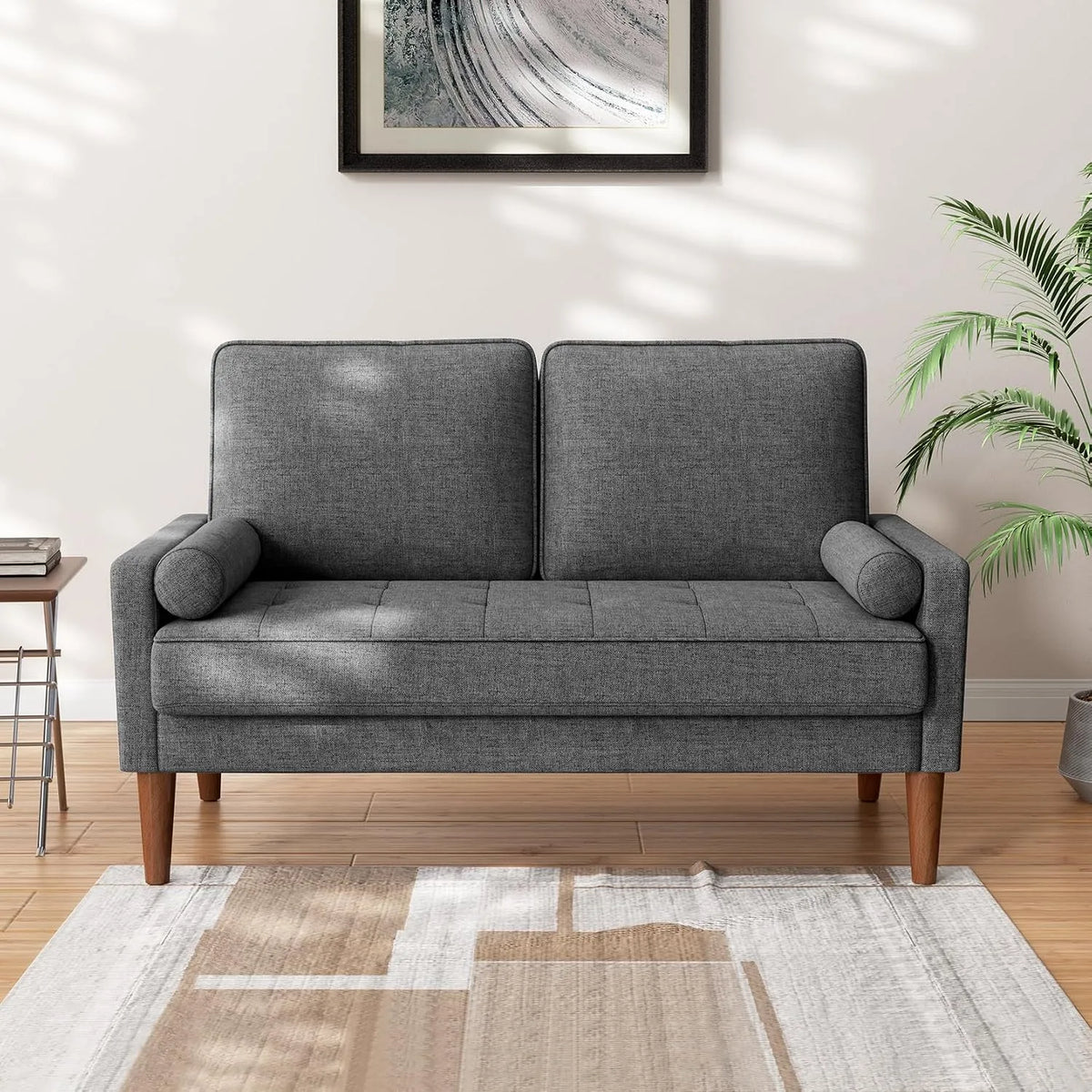Canapé — avec accoudoirs, avec coussins, 2 Places, 121cm, gris