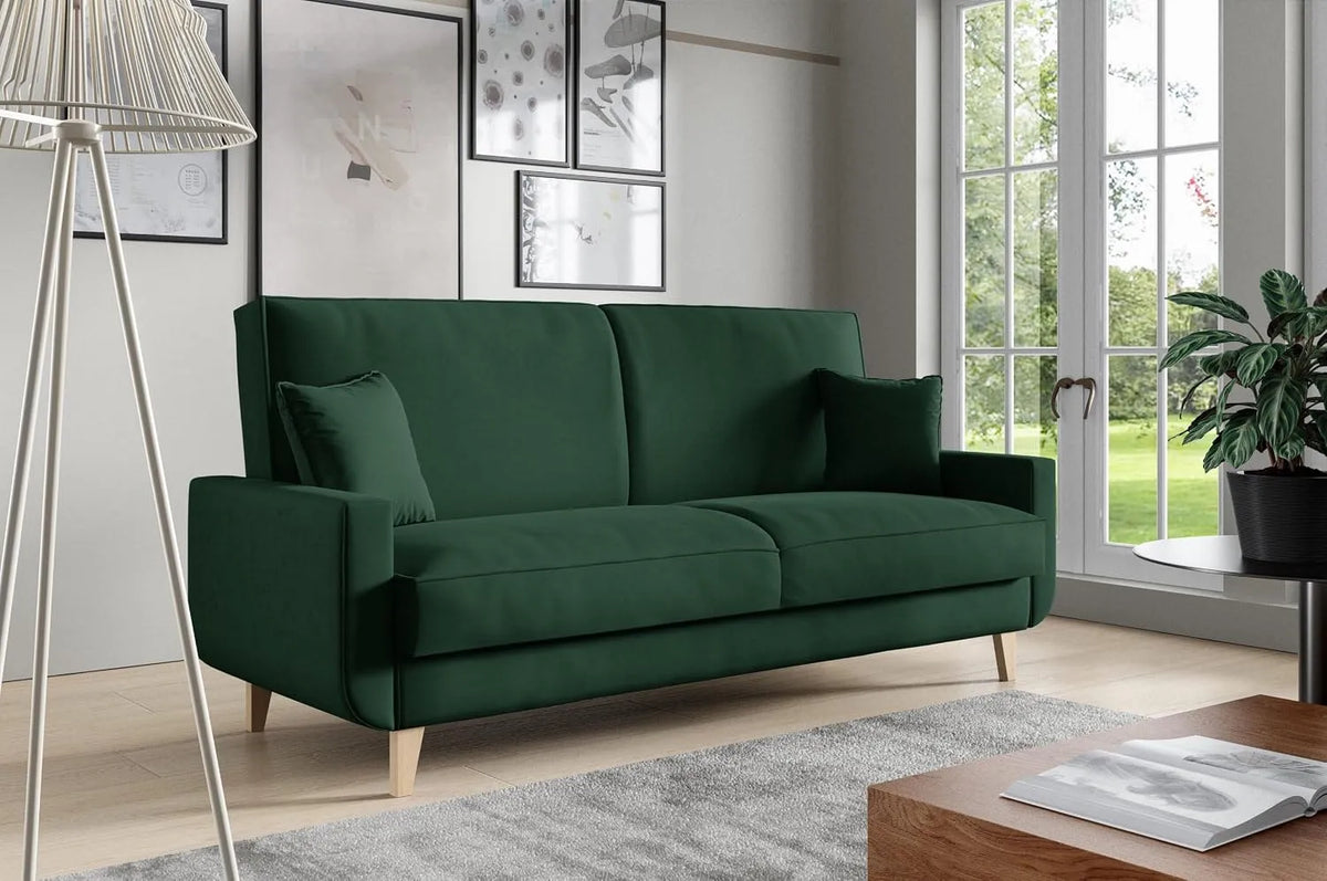 Canapé: revêtement en tissu, avec rangement, avec coussins, 3 Places, 211 cm, vert, extensible, revêtement en velours