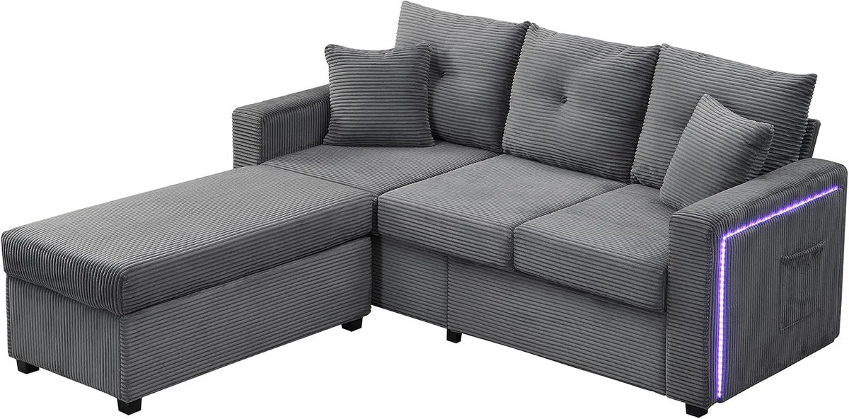 Canapé modulaire – avec coussins, affichage LED, Ensemble de 5, 3 Places, gris
