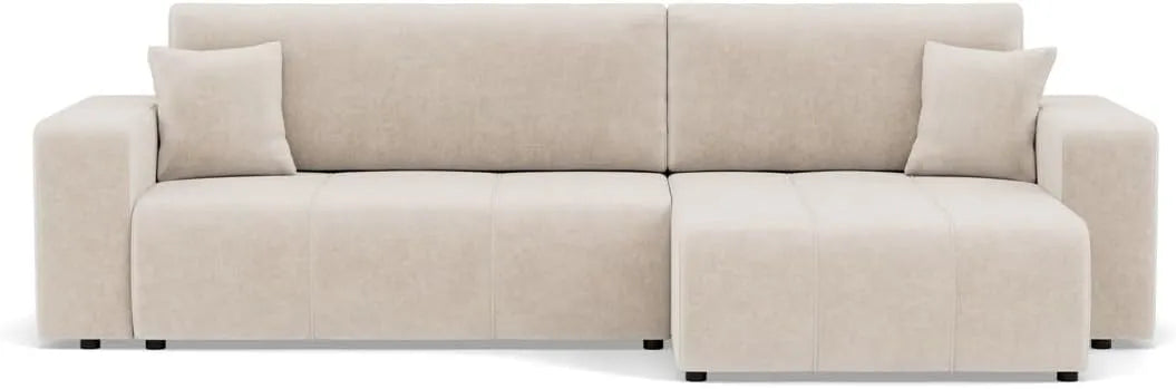 Canapé d'angle et canapé panoramique: réversible, revêtement en tissu, convertible, 5 Places, beige