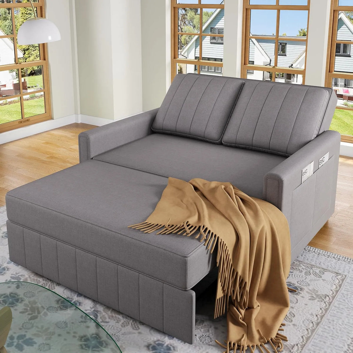 Canapé convertible et canapé-lit: revêtement en tissu, convertible, avec dossier, réglable, 2 places, 180 × 127 cm, gris
