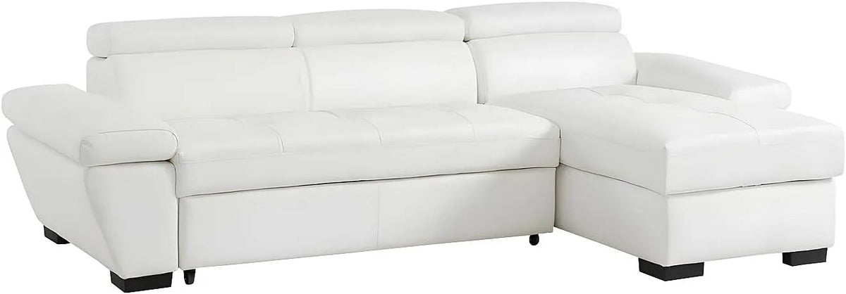 Canapé d'angle et canapé panoramique – JONOVA, angle droit, en cuir, convertible, blanc