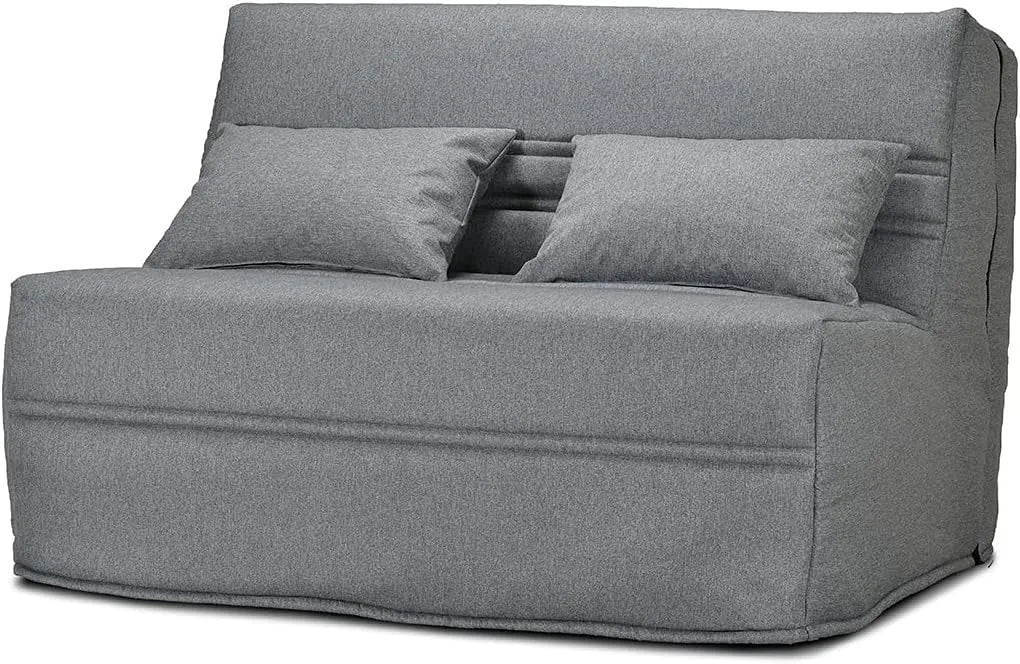 Meubletmoi Banquette lit BZ 140x200 cm avec Housse en Tissu — Anatole, revêtement en tissu, avec coussins, 140 × 200 cm, 15 cm, gris
