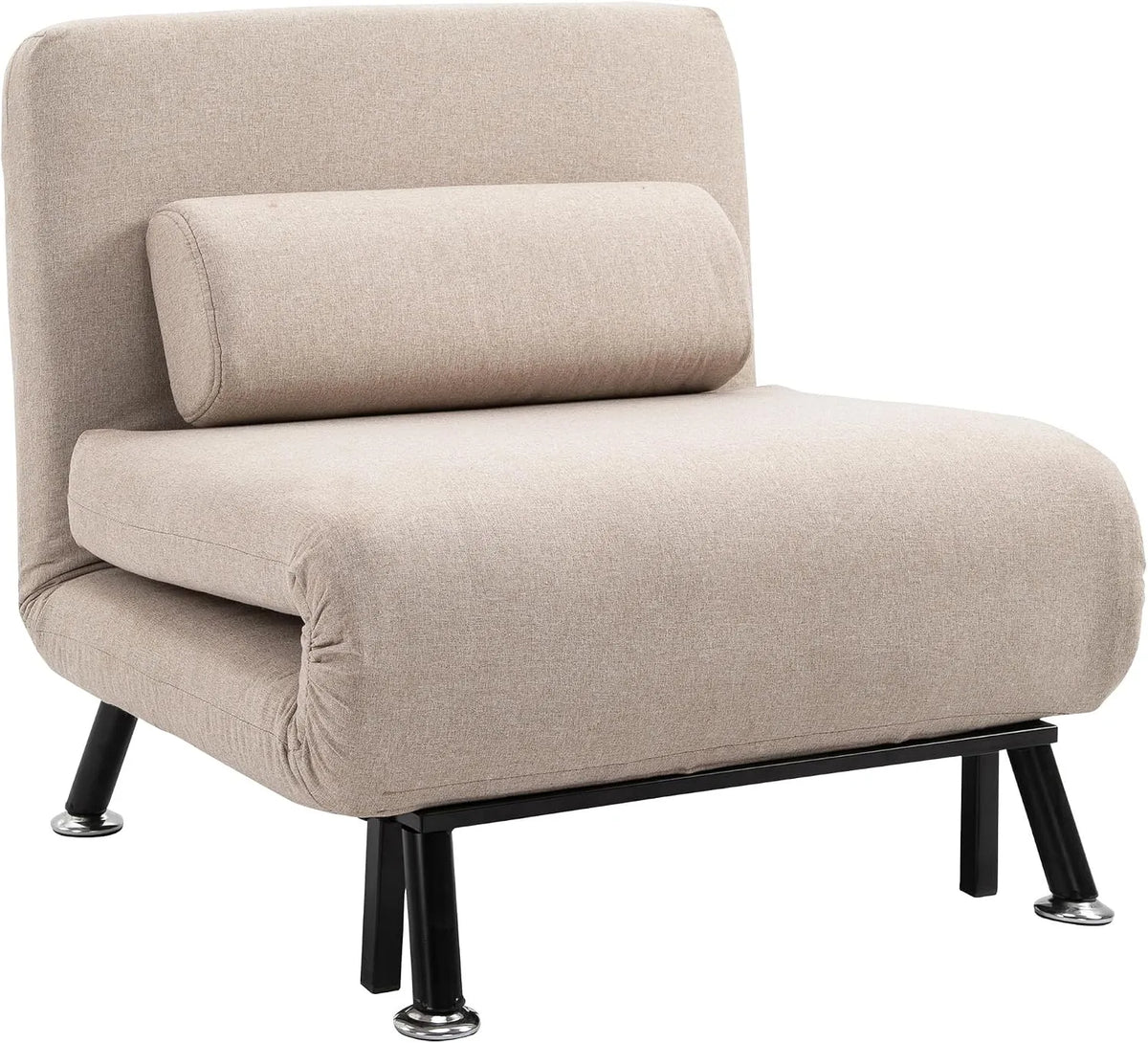 HOMCOM Canapé convertible et canapé-lit — convertible, avec dossier, avec coussins, réglable, 1 Place, 150 kg, beige