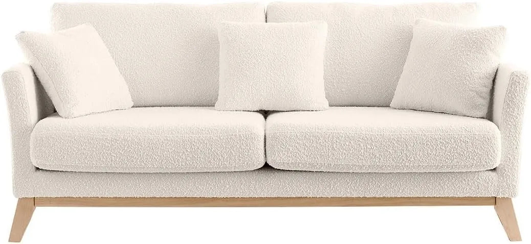 Canapé – revêtement en tissu, en bois, revêtement bouclé, 3 Places, blanc
