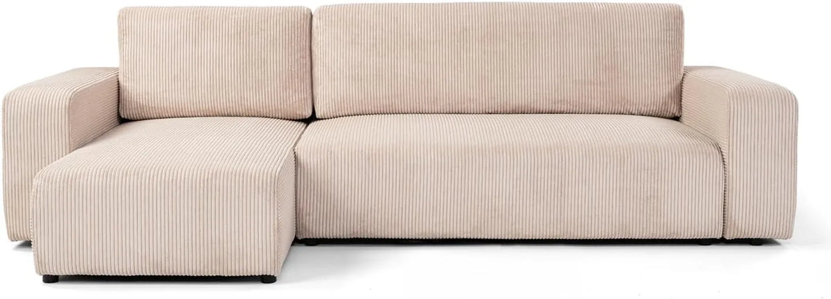 Canapé d'angle et canapé panoramique — réversible, en velours côtelé, revêtement en tissu, convertible, 244 cm, beige