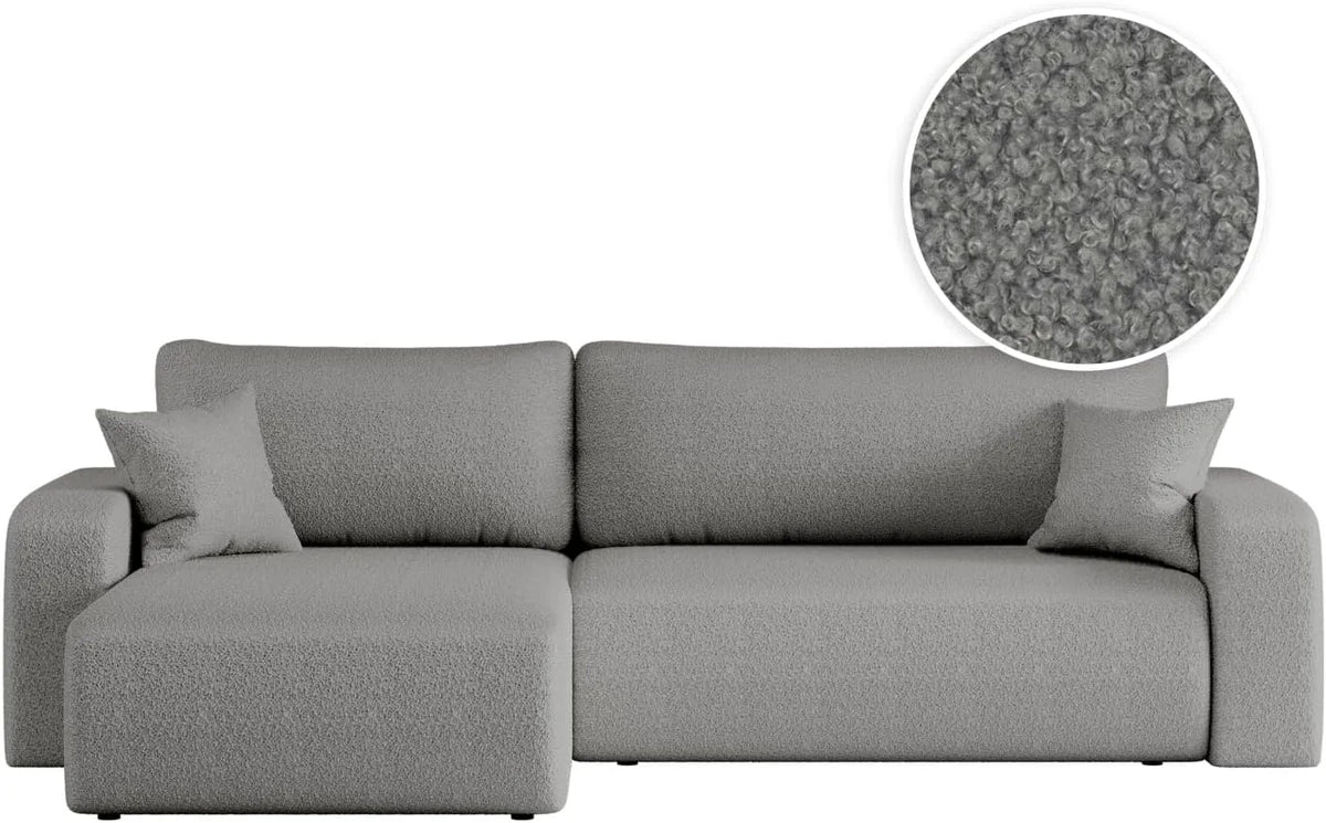 Canapé d'angle et canapé panoramique – ALYA, réversible, revêtement en tissu, convertible, revêtement bouclé, 5 Places