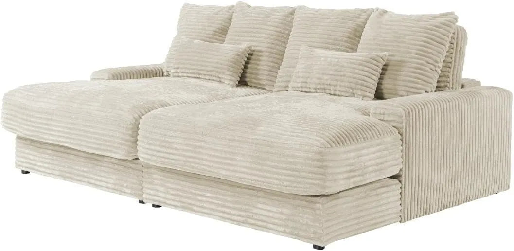 Canapé: CALAZO, assise profonde, en velours côtelé, 3 Places, beige