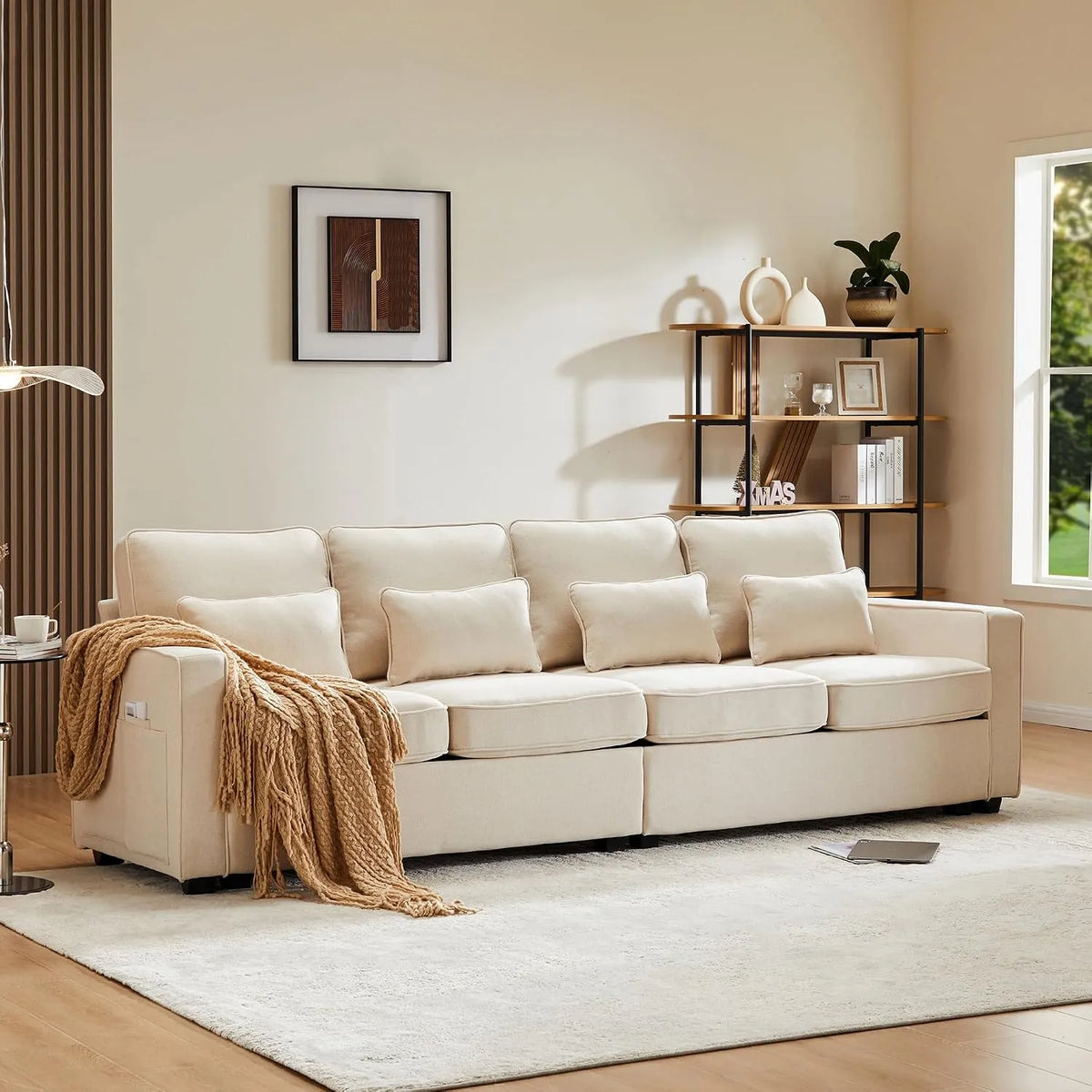 Canapé — avec accoudoirs, avec coussins, 4 Places, beige