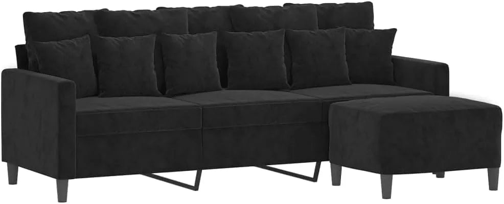 Canapé – Trois Places, 3 Places, 180 cm, noir, revêtement en velours