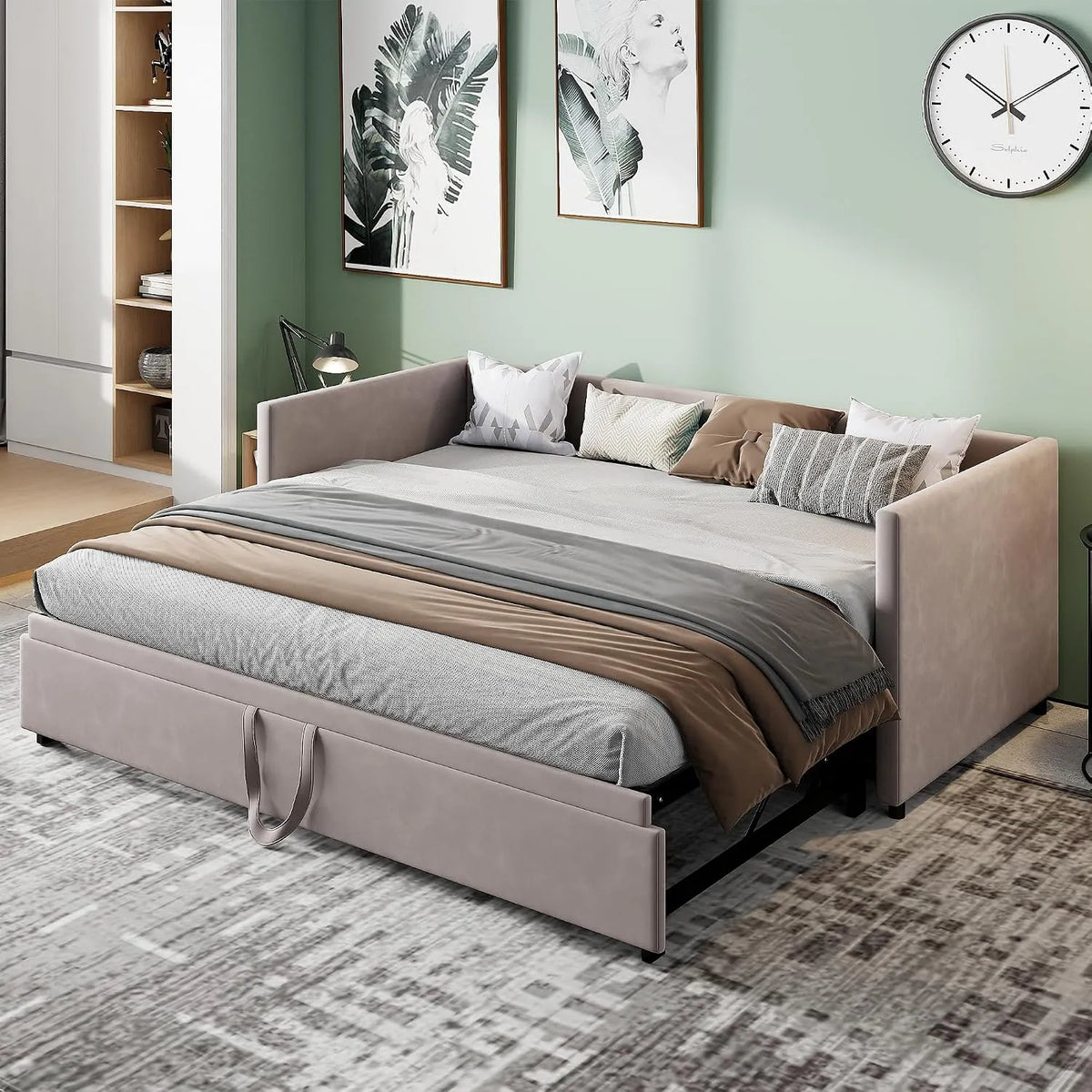 Canapé convertible et canapé-lit: revêtement en tissu, convertible, 3 Places, 180 × 200 cm, gris, revêtement en velours