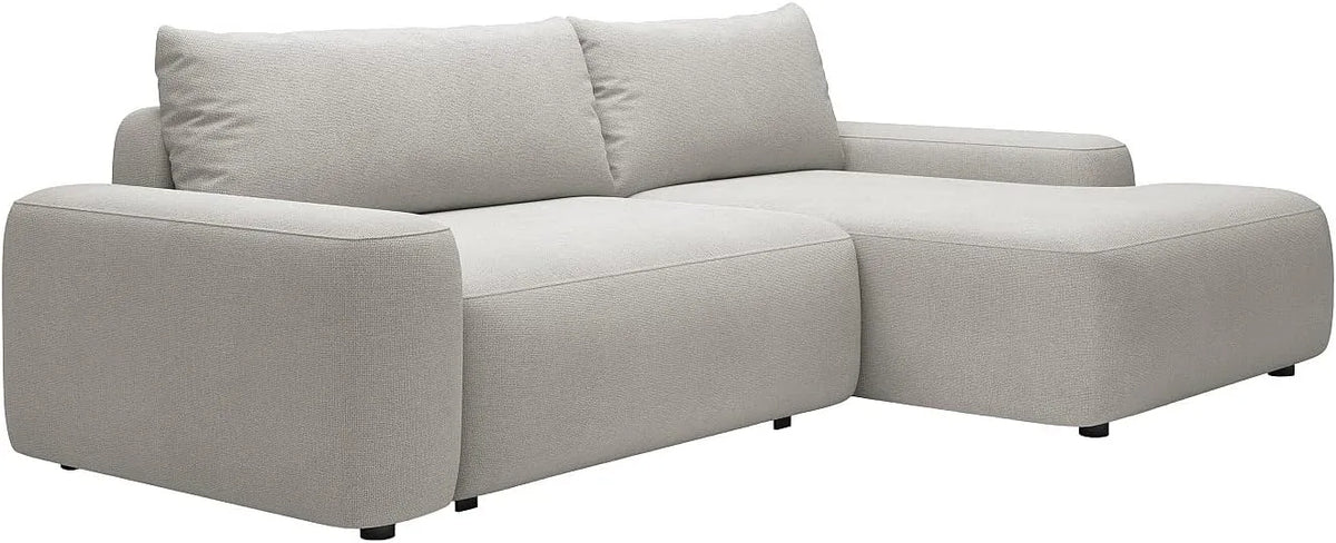 Canapé d'angle et canapé panoramique – DAVISO, angle droit, revêtement en tissu, convertible, gris