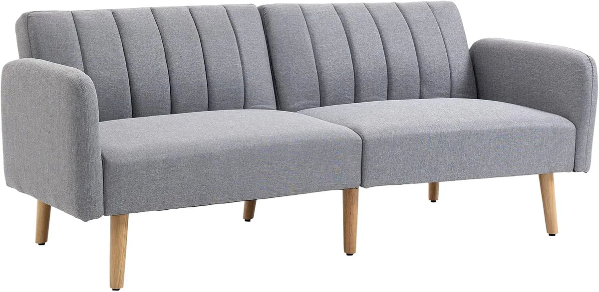 HOMCOM Canapé — revêtement en tissu, en bois, convertible, avec dossier, 2 Places, gris, inclinable