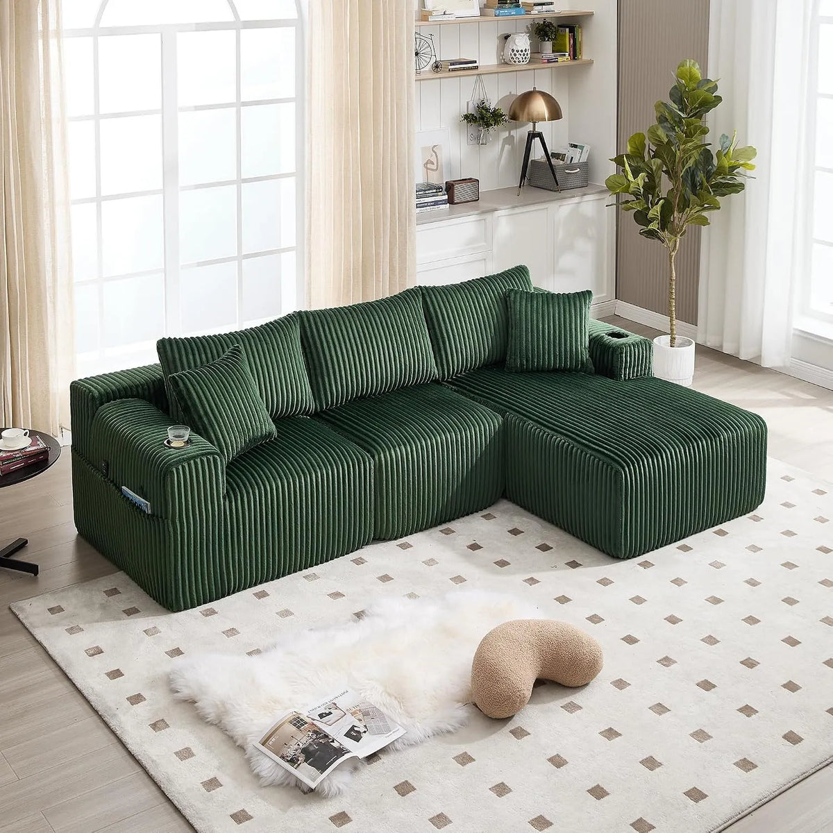 Canapé d'angle et canapé panoramique – modulaire, en velours côtelé, avec coussins, 2 Porte, 257 cm