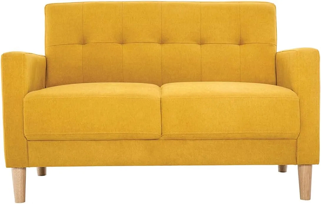 Canapé — revêtement en tissu, en bois, 2 Places, jaune, revêtement en velours