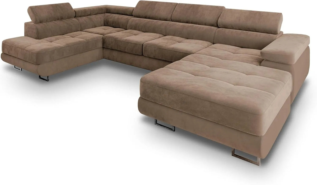 Canapé d'angle et canapé panoramique — CASONE, forme en U, avec rangement, beige, avec fonction couchage, avec rangement intégré