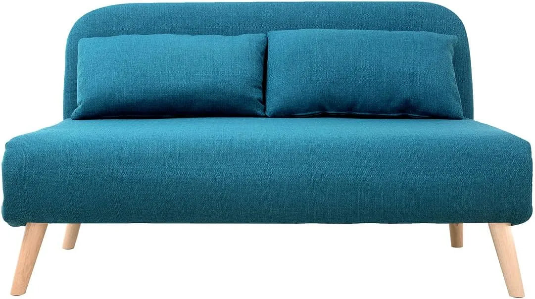 Miliboo Chauffeuse 2 Places Convertible en Tissu Bleu Canard et: AMIKO, revêtement en tissu, en bois, avec chauffage