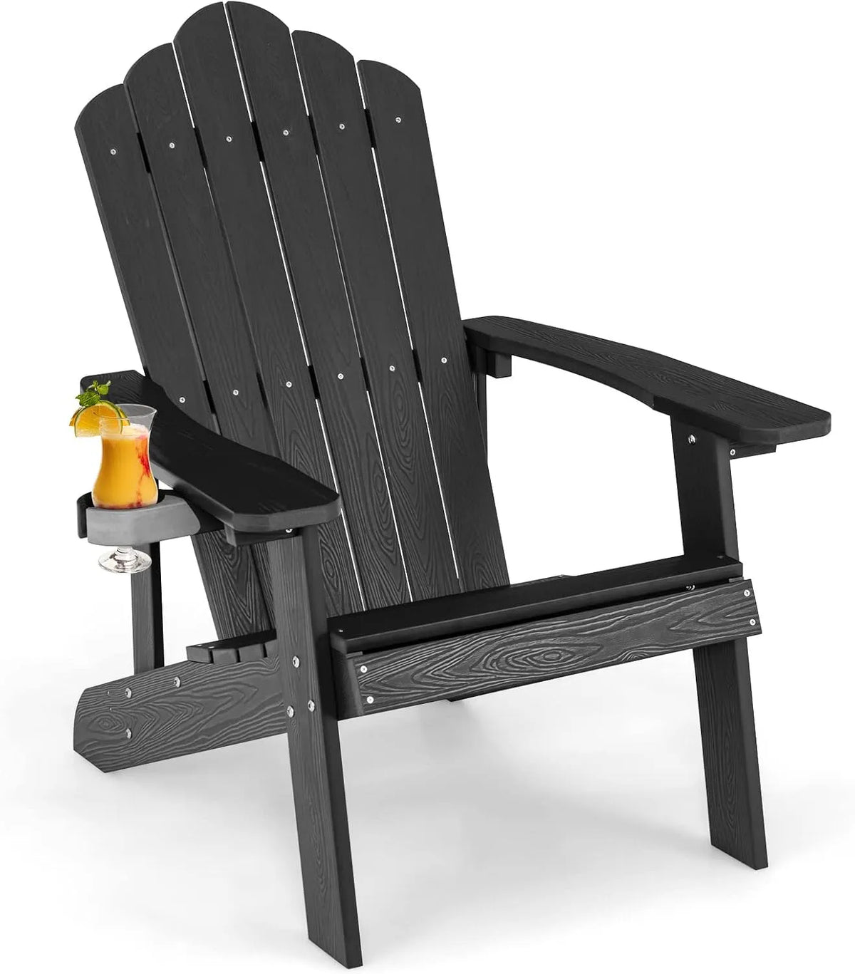 COSTWAY Chaise de jardin et fauteuil de terrasse – HIPS, en bois, résistant à l'eau, 170KG, noir