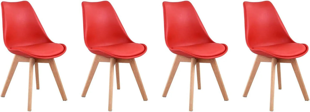 Chaise – en bois, avec coussins, Lot de 4, rouge