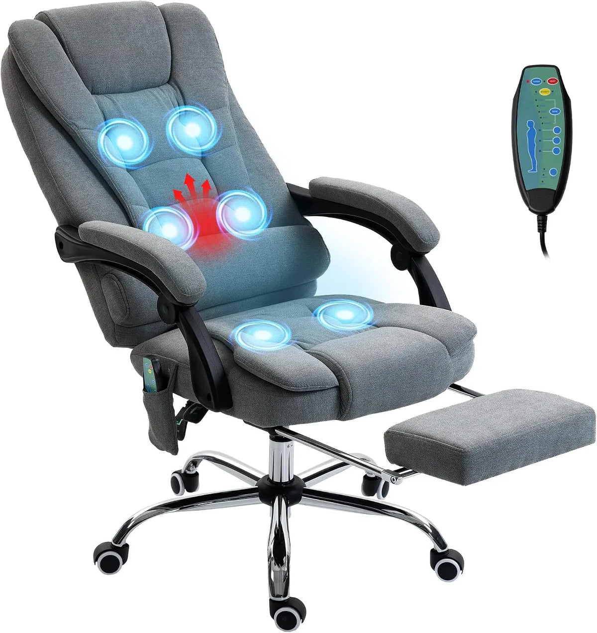 Bureau et table informatique – revêtement en tissu, pivotant, avec dossier, réglable, gris, inclinable