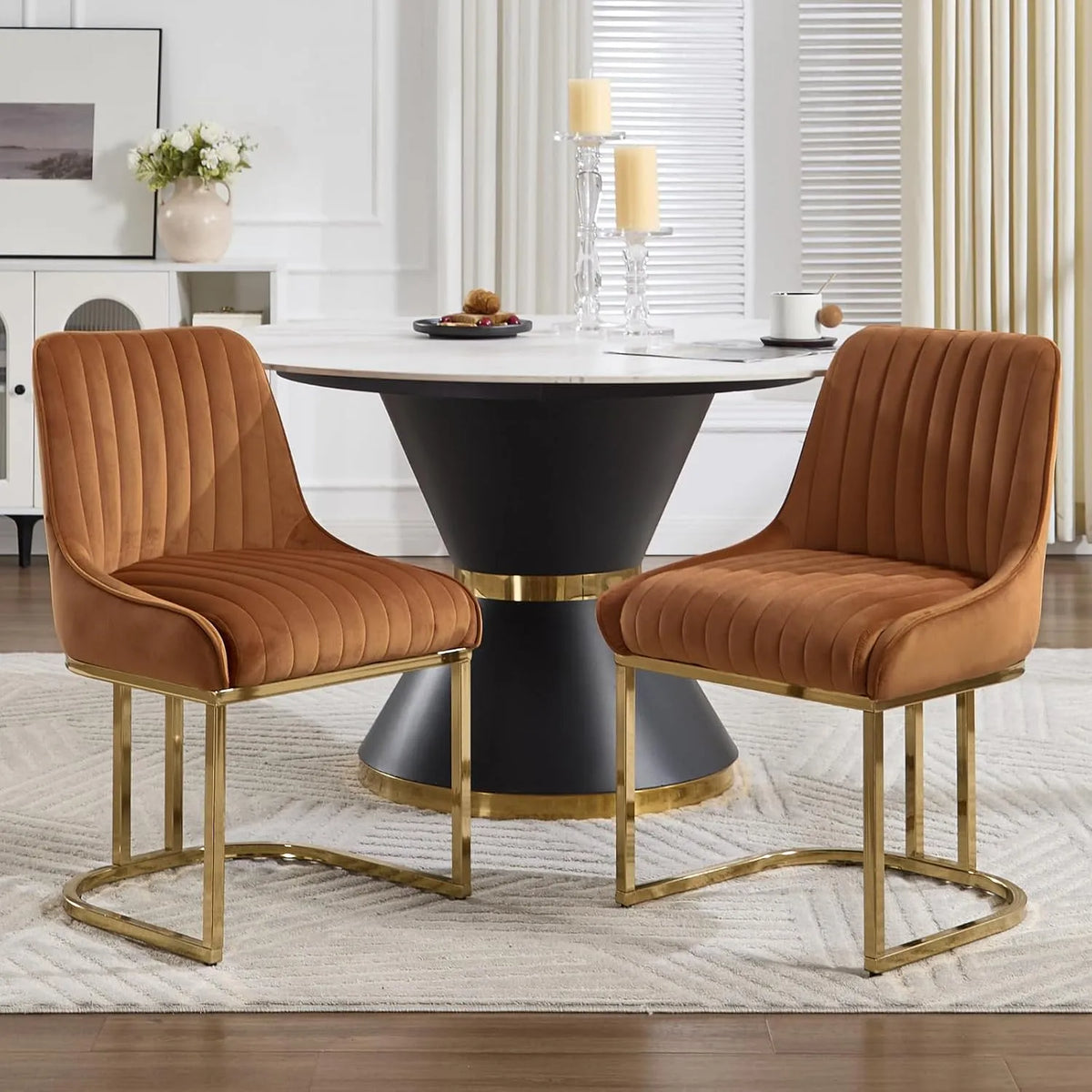 Chaise: en métal, avec accoudoirs, Lot de 2, marron, revêtement en velours