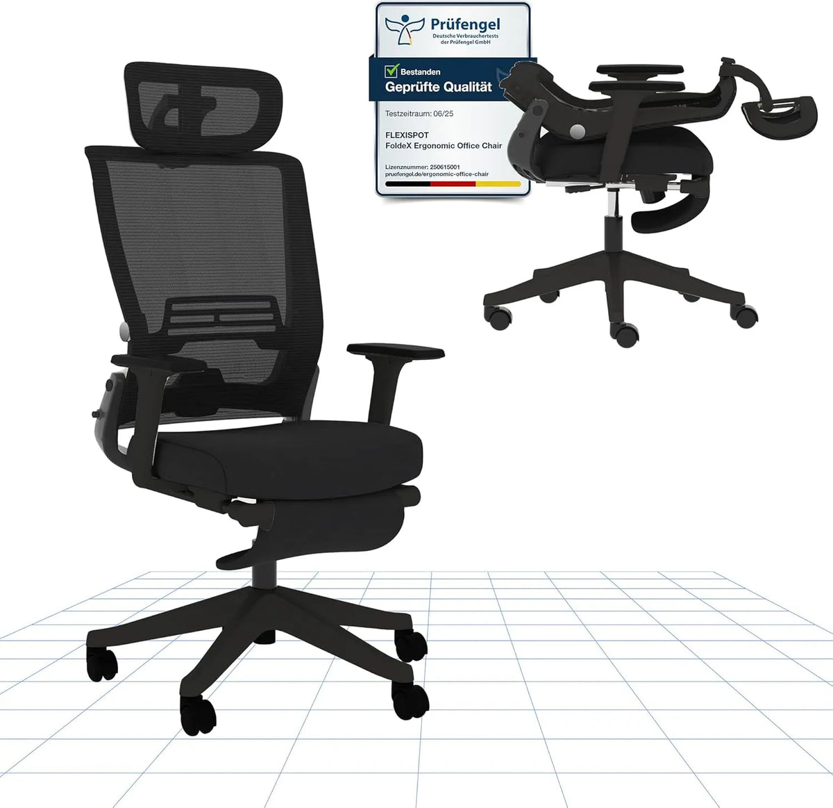 Bureau et table informatique — respirant, avec accoudoirs, réglable, aération en maille, noir