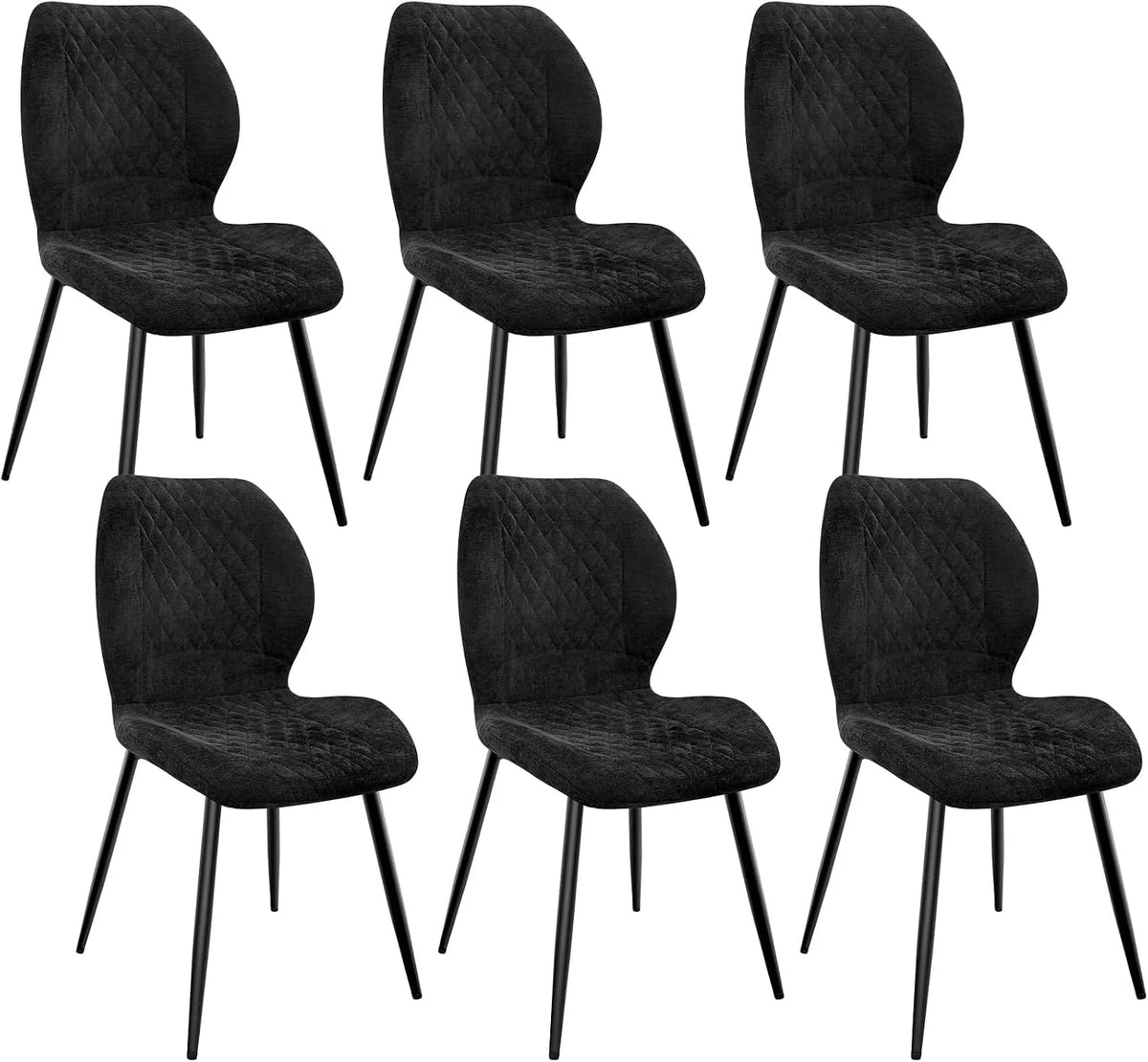 Chaise: à motifs, en métal, avec coussins, Lot de 6, noir