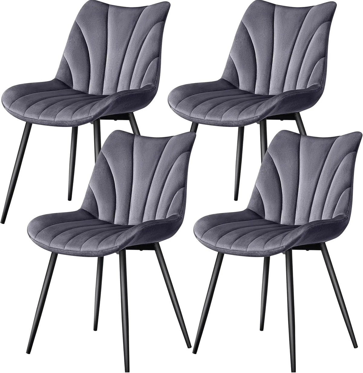 Chaise: en métal, avec dossier, Lot de 4, gris, revêtement en velours