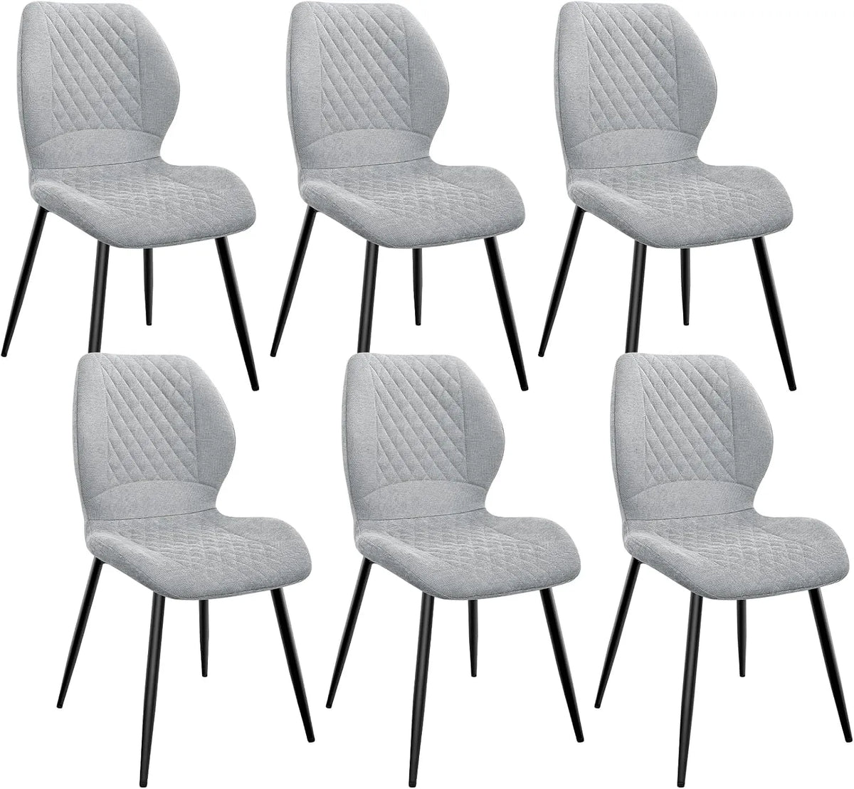 Chaise – à motifs, en métal, avec coussins, Lot de 6, gris