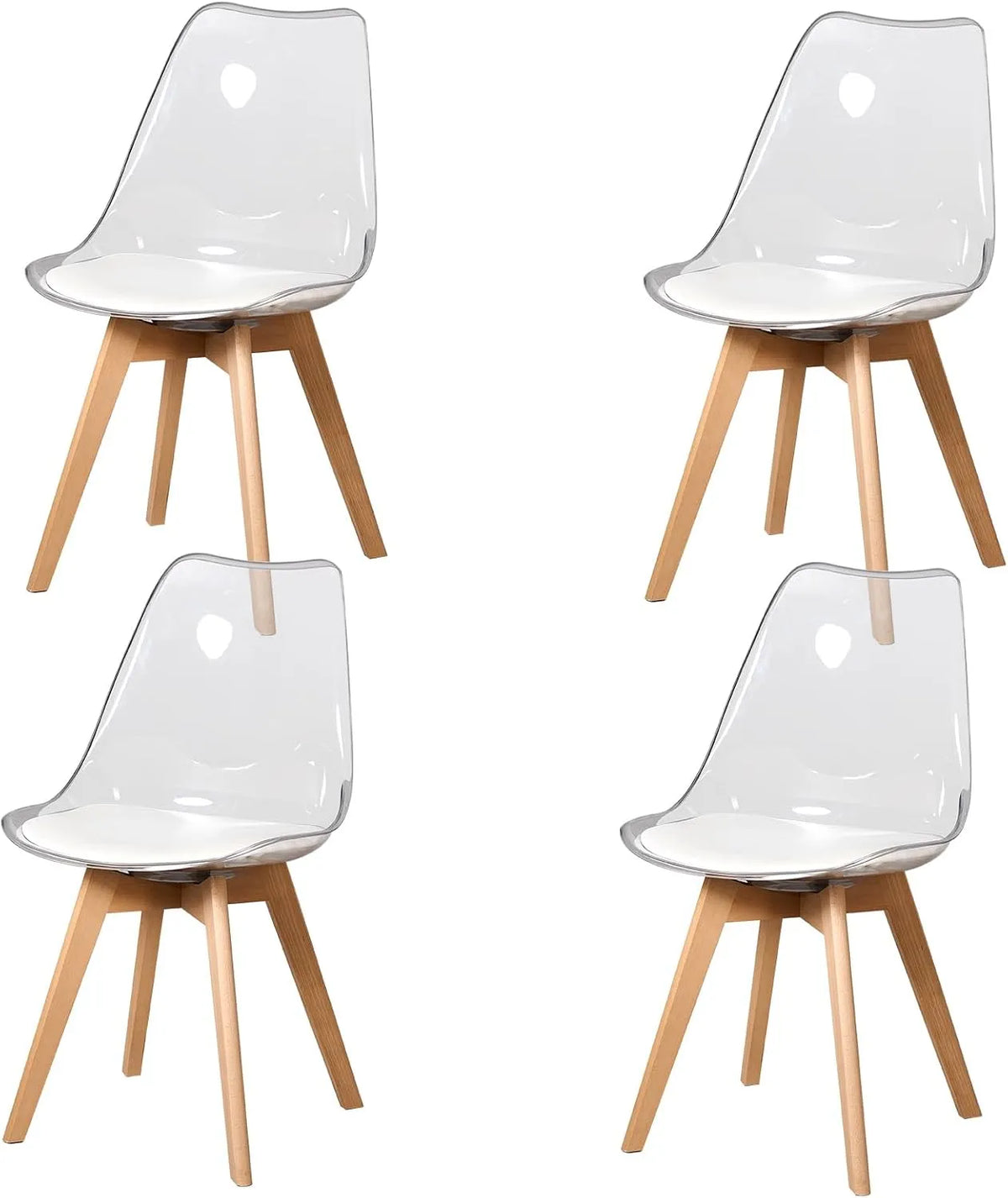 Chaise: en acrylique, avec coussins, Lot de 4, blanc, en métal
