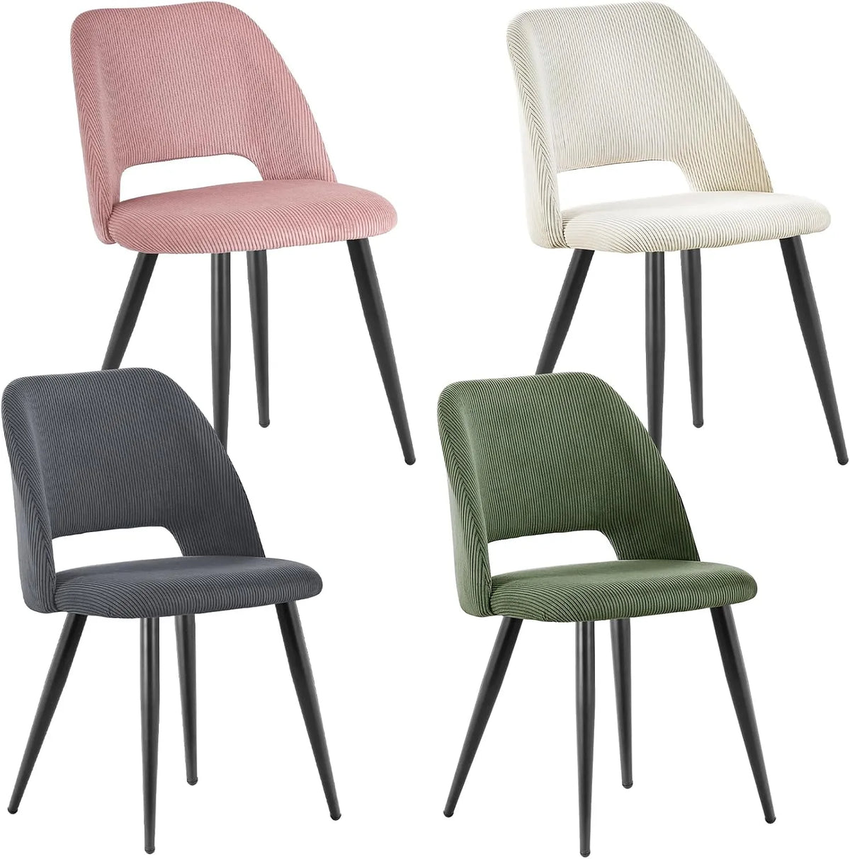 Chaise – en velours côtelé, Lot de 4, en métal